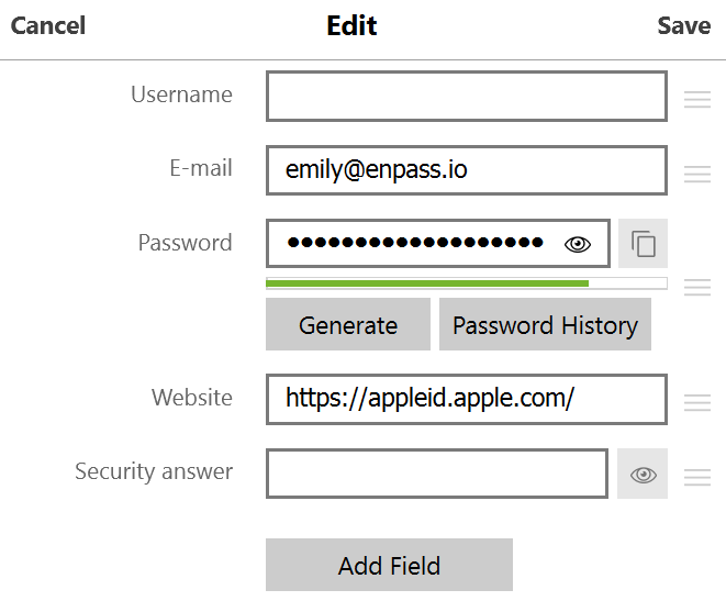 add field in item edit view in Enpass