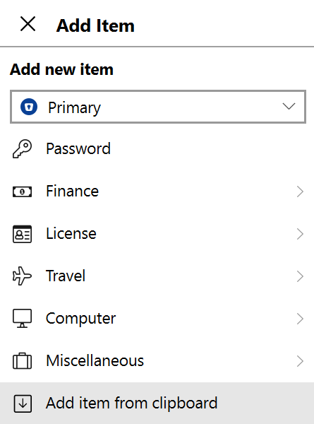 On the add Item screen select Add Item from clipboard