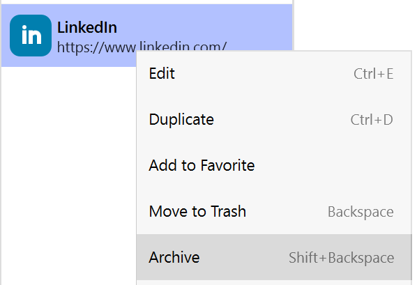 Right-click the Item to archive an Item