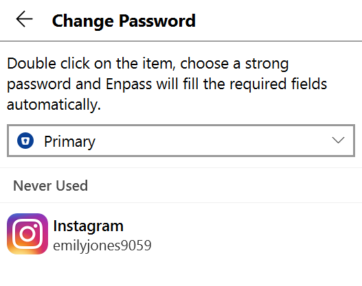 Change password of already existing Item using Enpass mini window