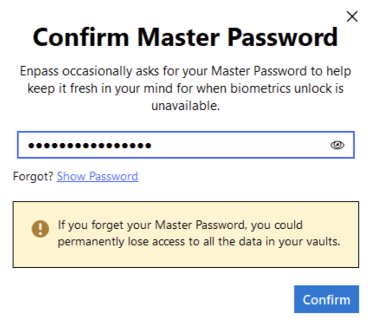 Confirm Master Password