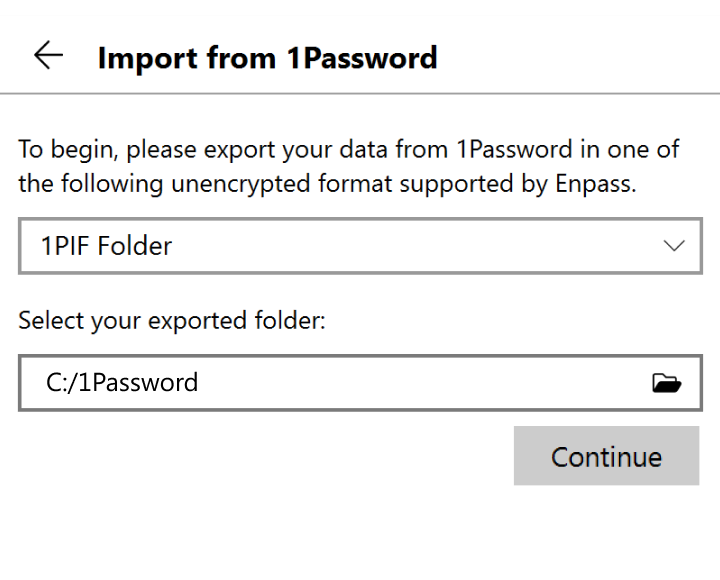 Locate and select your exported file, then click continue