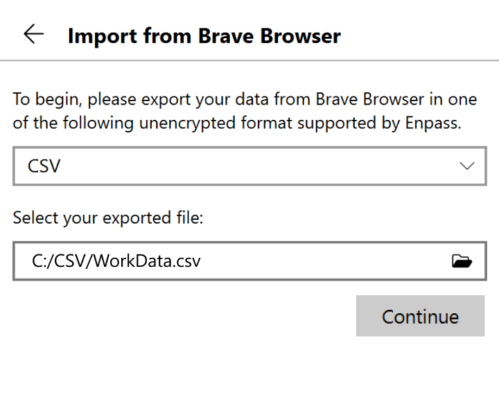 Locate and select your exported file, then click continue