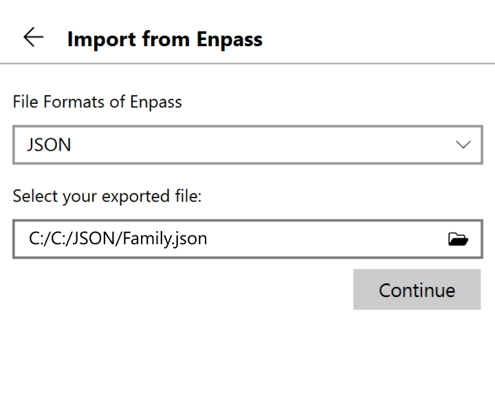 Locate and select your exported file, then click continue