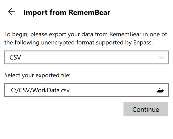 Locate and select your exported file, then click continue