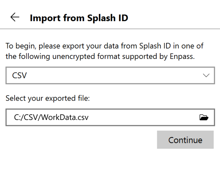 Locate and select your exported file, then click continue