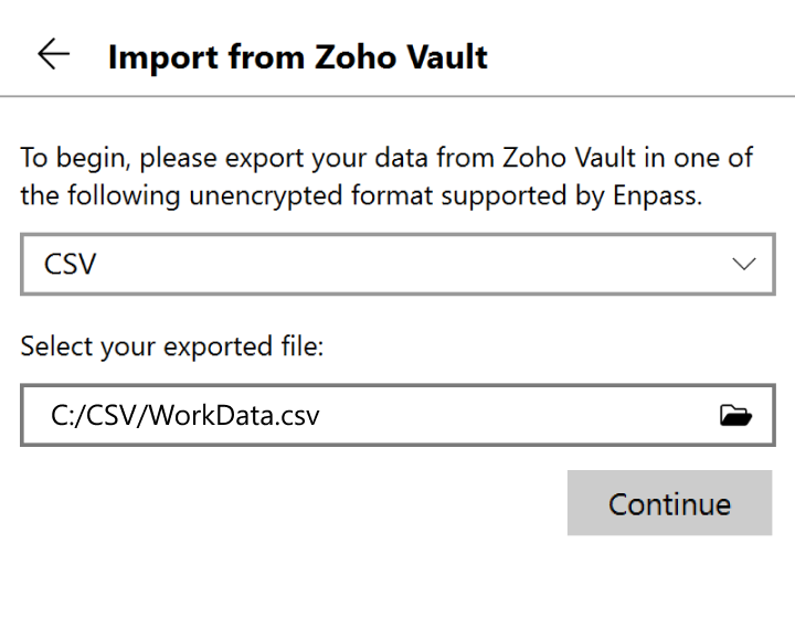 Locate and select your exported file, then click continue