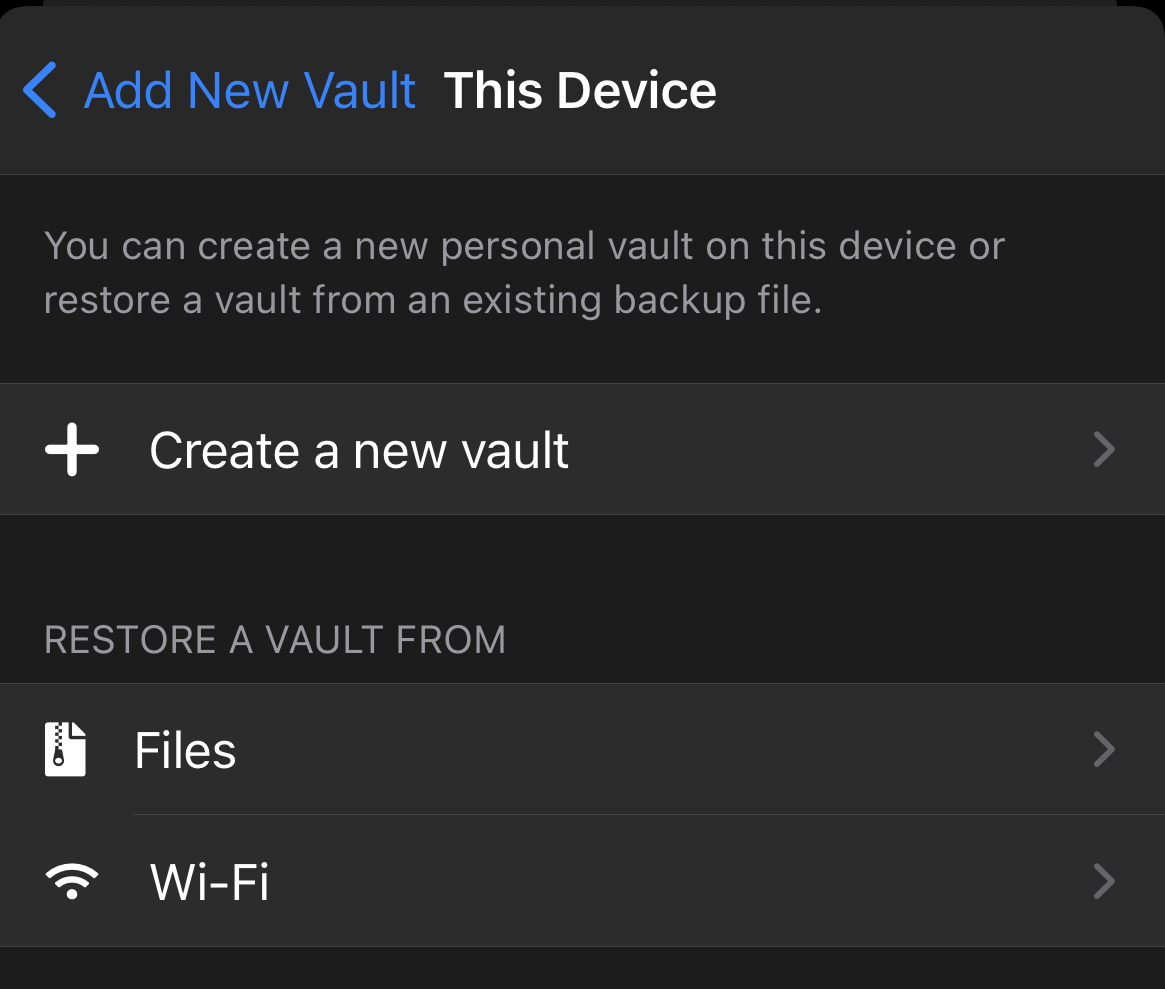 Select this device to create a vault on the iOS device