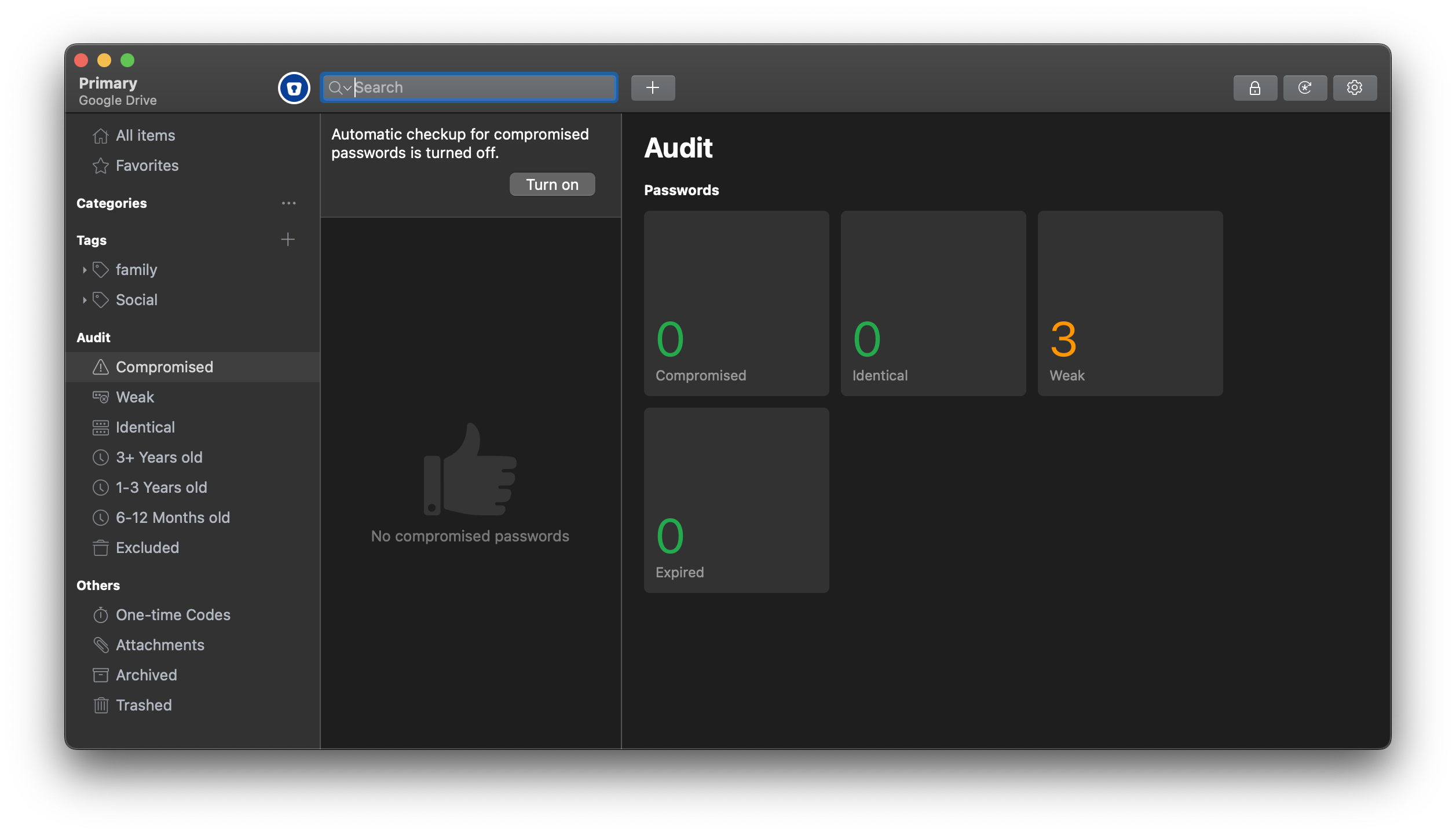 Password Audit section in Enpass on Mac
