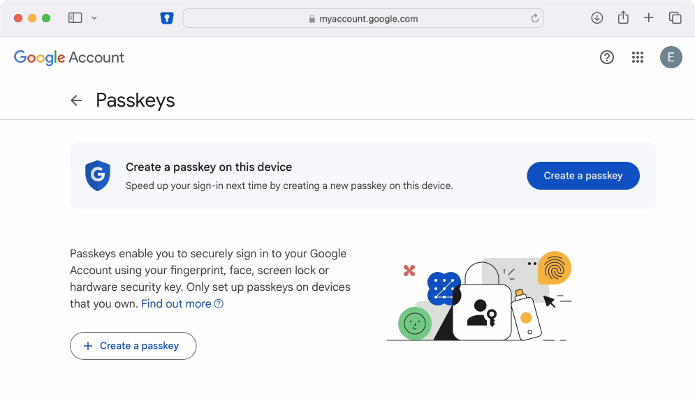Passkey Desktop creation 01 Google create passkey