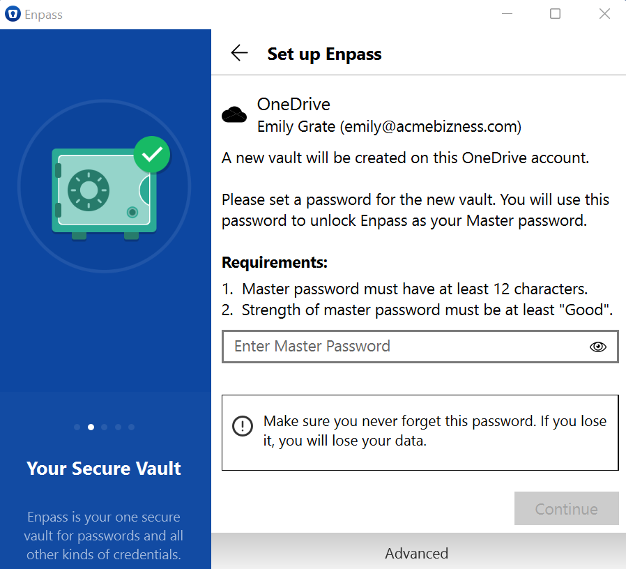 Create Master Password while setting up Enpass Business