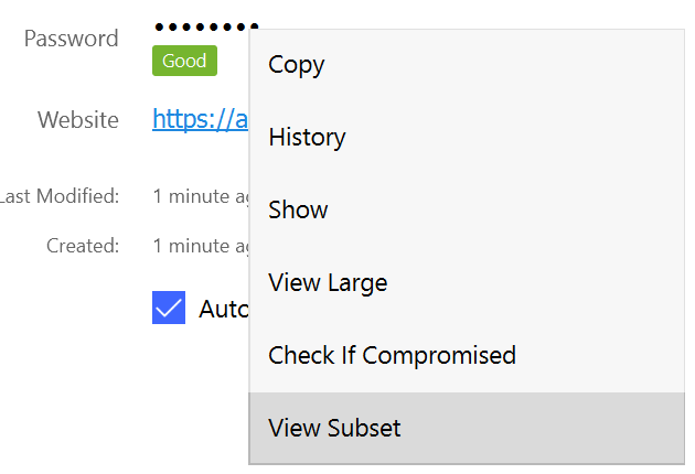 Right-click the password field to view-subset-of-password in Enpass